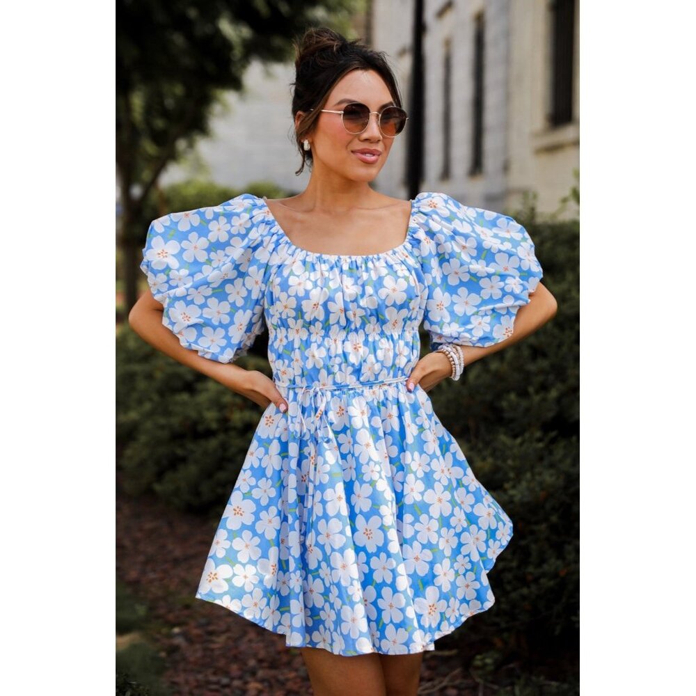 &Merci Dress Memorable Poise Blue Floral Mini Dress Large Merci